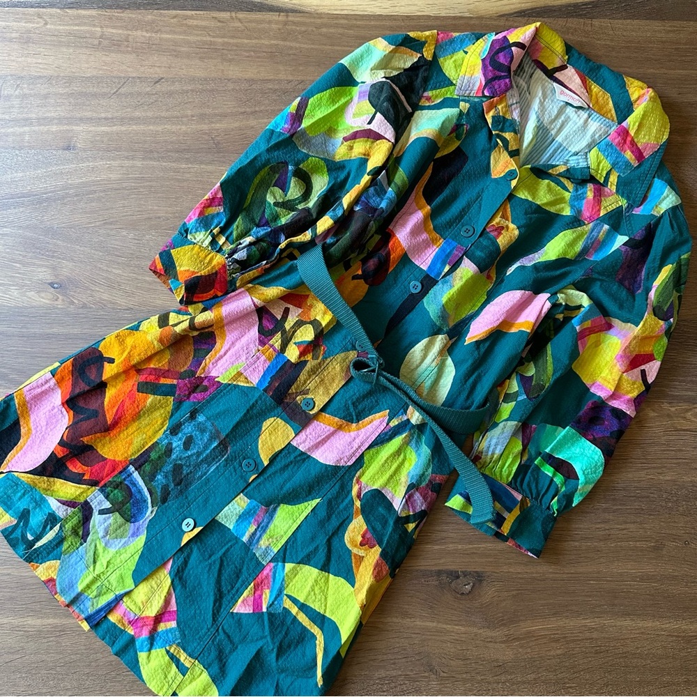 gorman Teal Multicolor Long Sleeve Shirt Dress